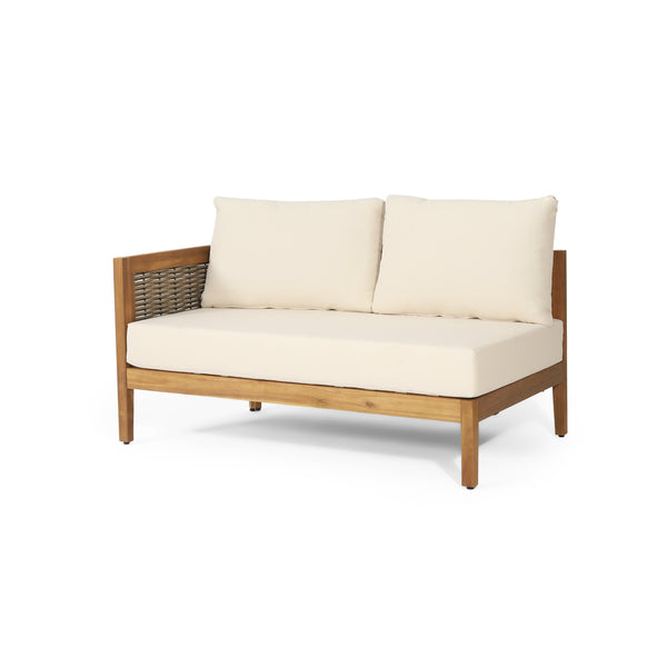 English Elm Brooklyn Outdoor 4 Piece Acacia Wood Sectional Set with Beige Cushions Teak Finish N773OS00113B