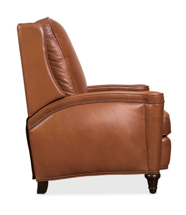 Hooker Furniture Rylea Valencia Top-Grain Leather Manual Push Back Recliner With Wingback, Nailhead Trim & Spool Feet Brown RC216-PB-086