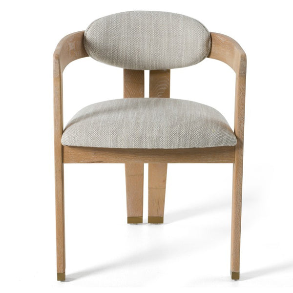 VIG Furniture Belton Off-White Fabric Dining Chair With White Wash Oak Frame, Curved Modern Silhouette & Brass Caps VGMY-2918-OFFWHT