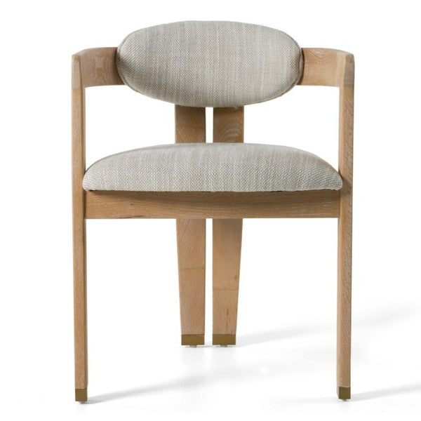 VIG Furniture Belton Off-White Fabric Dining Chair With White Wash Oak Frame, Curved Modern Silhouette & Brass Caps VGMY-2918-OFFWHT