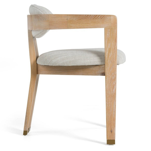 VIG Furniture Belton Off-White Fabric Dining Chair With White Wash Oak Frame, Curved Modern Silhouette & Brass Caps VGMY-2918-OFFWHT