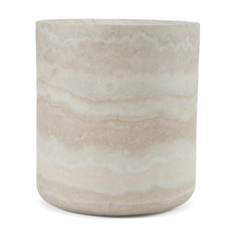 VIG Furniture Benji Modern Faux Travertine Round End Table — Lightweight Sculptural Accent, No Assembly, 15.9" X 17.9" VGIP-ST901