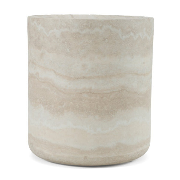 VIG Furniture Benji Modern Faux Travertine Round End Table — Lightweight Sculptural Accent, No Assembly, 15.9" X 17.9" VGIP-ST901