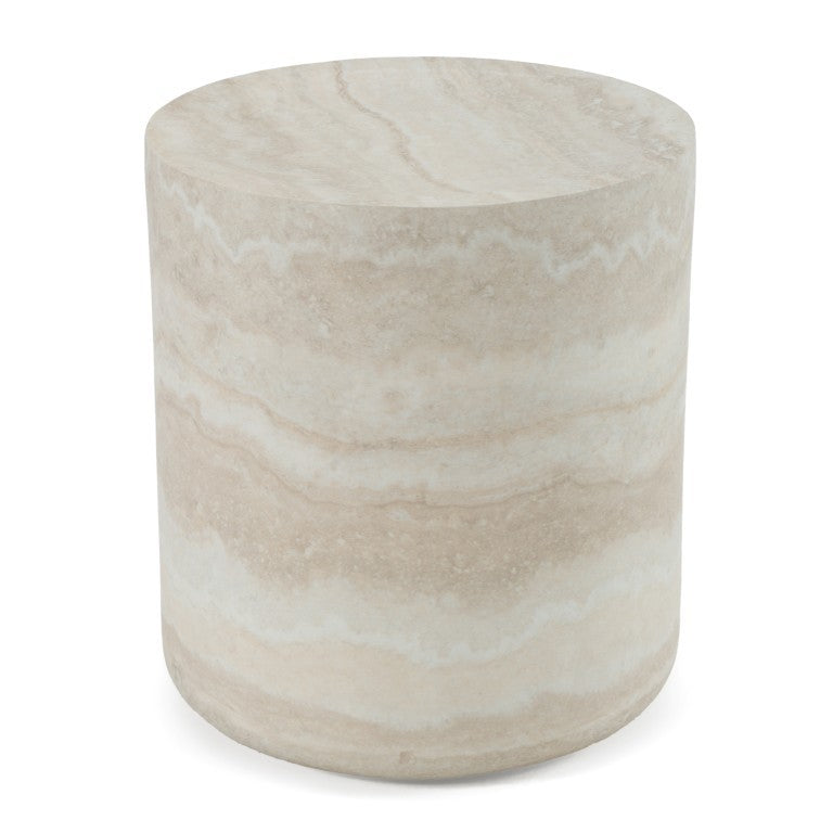 VIG Furniture Benji Modern Faux Travertine Round End Table — Lightweight Sculptural Accent, No Assembly, 15.9" X 17.9" VGIP-ST901