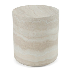 VIG Furniture Benji Modern Faux Travertine Round End Table — Lightweight Sculptural Accent, No Assembly, 15.9" X 17.9" VGIP-ST901