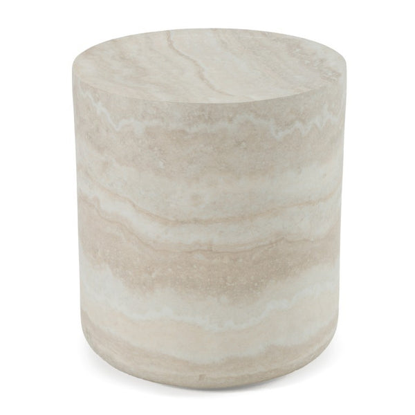VIG Furniture Benji Modern Faux Travertine Round End Table — Lightweight Sculptural Accent, No Assembly, 15.9" X 17.9" VGIP-ST901