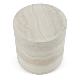 VIG Furniture Benji Modern Faux Travertine Round End Table — Lightweight Sculptural Accent, No Assembly, 15.9" X 17.9" VGIP-ST901