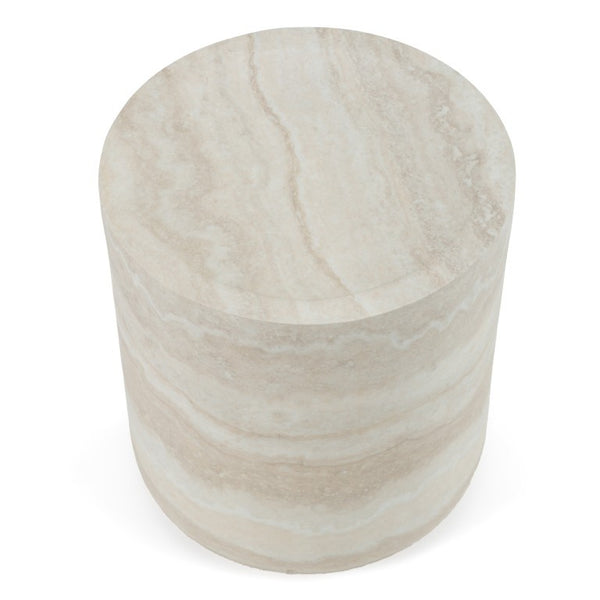 VIG Furniture Benji Modern Faux Travertine Round End Table — Lightweight Sculptural Accent, No Assembly, 15.9" X 17.9" VGIP-ST901