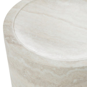 VIG Furniture Benji Modern Faux Travertine Round End Table — Lightweight Sculptural Accent, No Assembly, 15.9" X 17.9" VGIP-ST901
