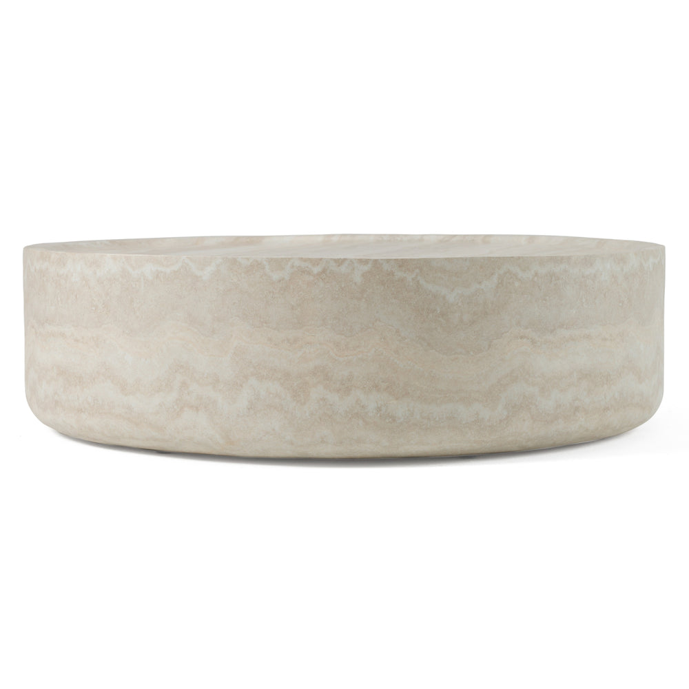 Vig Furniture Modrest Benji - Elegant Faux Travertine Round Coffee Table For Modern Living Spaces & Style Beige  Vgip-st902