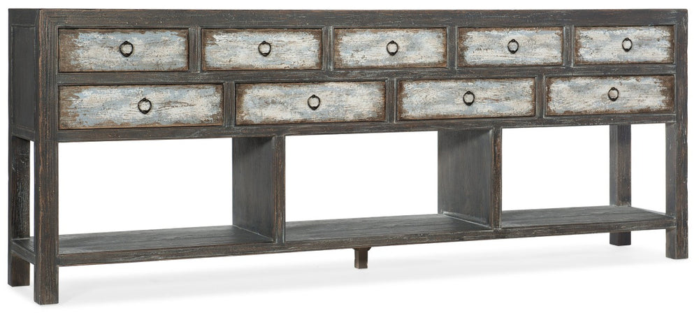Hooker Furniture Beaumont Weathered Console With 9 Drawers, Tv-Ready Storage, French Press Case & Distressed Charm 5751-85001-00