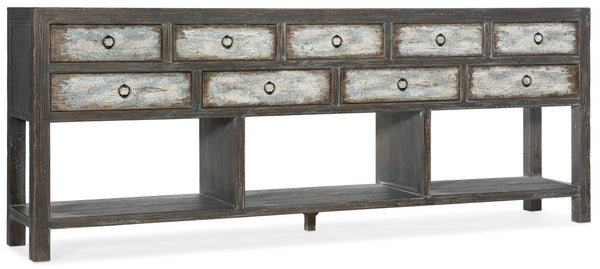 Hooker Furniture Beaumont Weathered Console With 9 Drawers, Tv-Ready Storage, French Press Case & Distressed Charm 5751-85001-00