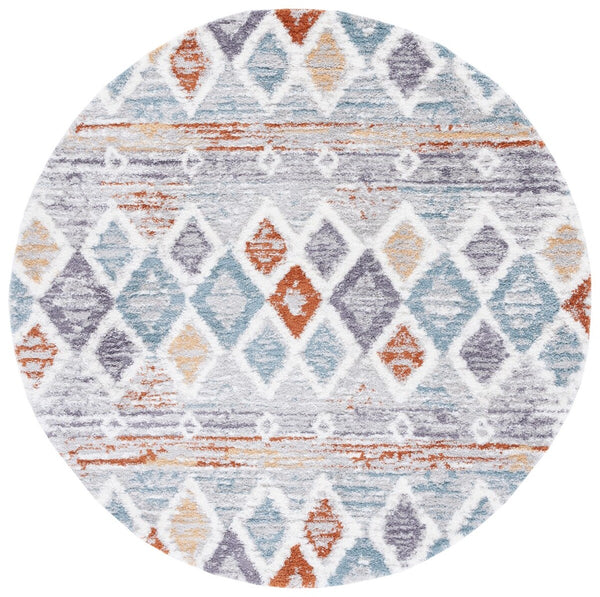 Safavieh Berber Shag 585 Flat Weave Polyester Shag - Contemporary Rug Blue Rust / Ivory BER585A-8SQ