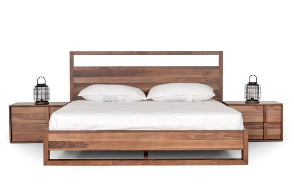 VIG Furniture Eastern King Nova Domus Berlin Walnut Veneer Bed With Parsons Legs, Slatted Support, Modern Headboard Opening And Low-Profile Design VGMABR-92-EK