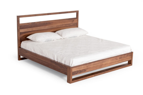 VIG Furniture Queen Nova Domus Berlin Bed Set — Modern Walnut Veneer, Parsons-Leg Design, Integrated Slat Support, No Box Spring Needed VGMABR-92-SET-Q