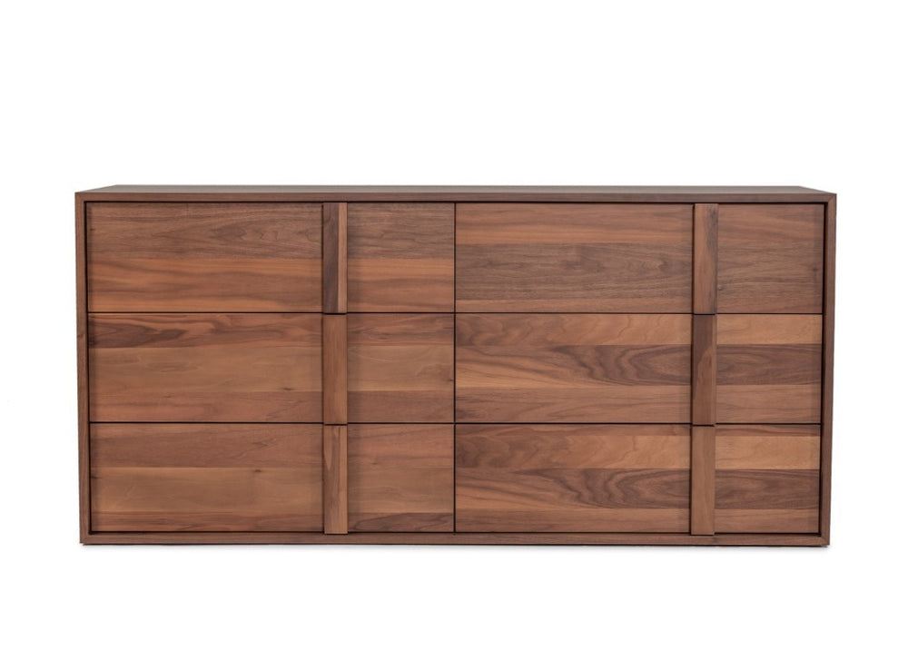 VIG Furniture Berlin Modern Walnut Dresser With Six Drawers, Integrated Wood Pulls, Fully Assembled, 65"W X20"D X30"H VGMABR-92-DRS