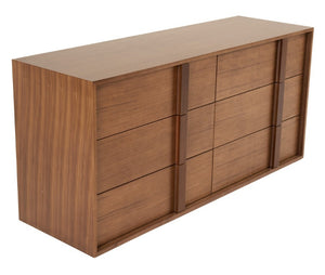 VIG Furniture Berlin Modern Walnut Dresser With Six Drawers, Integrated Wood Pulls, Fully Assembled, 65"W X20"D X30"H VGMABR-92-DRS
