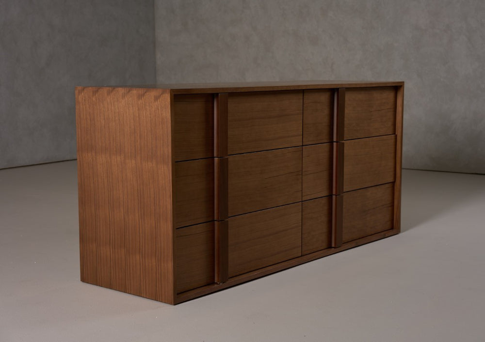 VIG Furniture Berlin Modern Walnut Dresser With Six Drawers, Integrated Wood Pulls, Fully Assembled, 65"W X20"D X30"H VGMABR-92-DRS