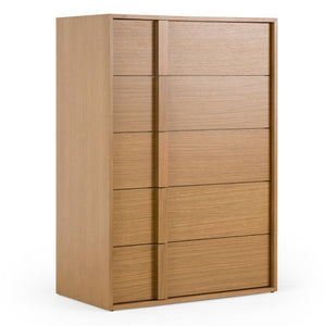 VIG Furniture Berlin Natural Oak Chest Of Drawers 5-Drawer Modern Geometric Design, Anti-Tip, Fully Assembled (W36"Xd20"Xh51") VGMA-BR-92-1-CST-NAT