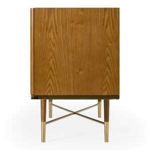 VIG Furniture Bernard Mid-Century Walnut Buffet With Gold Accents, 4-Cabinet Display Storage & Conical Legs VGCSSB-17118