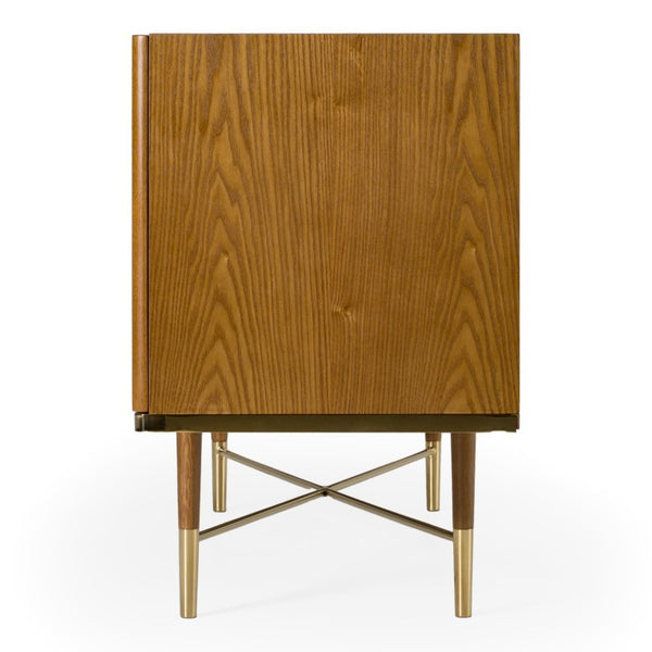 VIG Furniture Bernard Mid-Century Walnut Buffet With Gold Accents, 4-Cabinet Display Storage & Conical Legs VGCSSB-17118