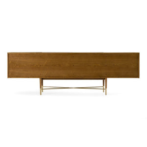 VIG Furniture Bernard Mid-Century Walnut Buffet With Gold Accents, 4-Cabinet Display Storage & Conical Legs VGCSSB-17118