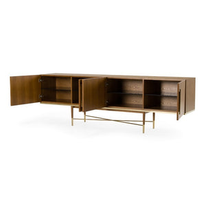 VIG Furniture Bernard Mid-Century Walnut Buffet With Gold Accents, 4-Cabinet Display Storage & Conical Legs VGCSSB-17118