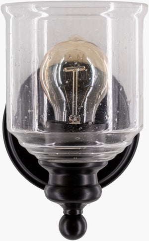 Surya Brewer Elegant Wall Sconce - 8" Tall Metal & Glass Design For Stunning Home Illumination & Style Fixture, Black Iron,Glass Bew-001
