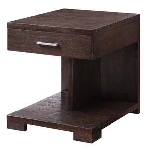 English Elm Walnut Modern 1-Drawer End Table with Safety-Stop Drawer, Divided Lower Shelf & Sturdy Bracket Legs B062P186490