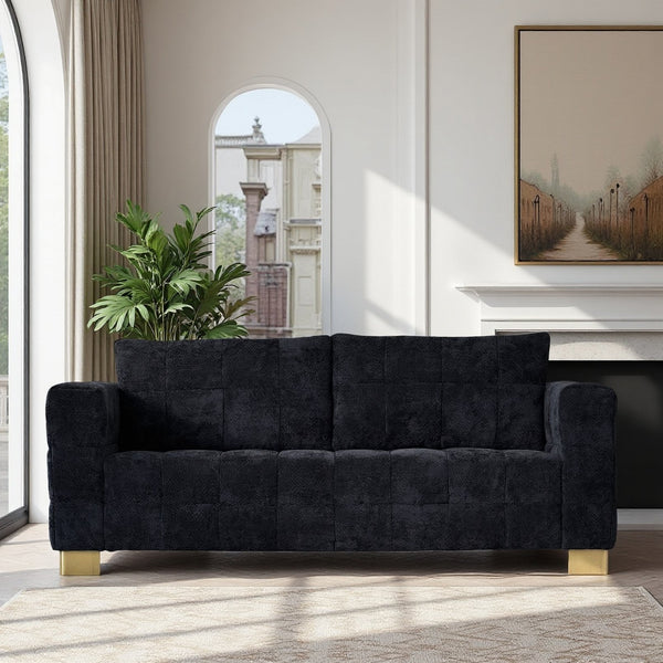 English Elm FX-P54-BK Plush Chenille Sofa with Metallic Legs, Subtle Glamour, Durable Velvet Feel for Living Room Black W576S00169