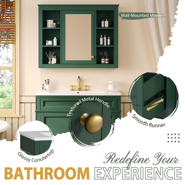 English Elm 36'' Modern Bathroom Vanity With Resin Sink, Mirror Cabinet, Soft-Close Drawers & 6 Shelves N710S236006F