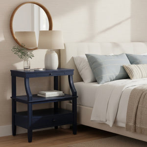 English Elm Newland Midnight Storage Nightstand with Drawer, Pull-Out Tray & Ample Shelves in Elegant Blue Finish Navy Blue B05063816