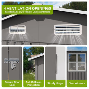English Elm 10x14 Ft Galvanized Steel Outdoor Storage Shed with Lockable Doors and Vented Window W3213S00005