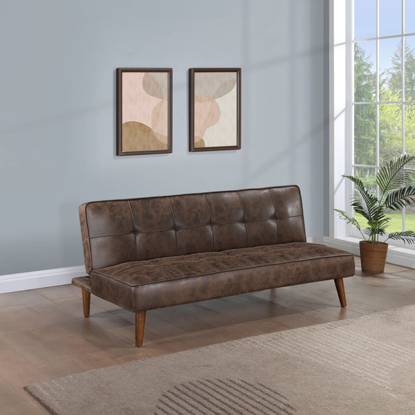 English Elm Ralston Upholstered Convertible Sofa Bed with Retro Angled Wood Legs, Leatherette Comfort & Springs Dark Coffee B062P353265