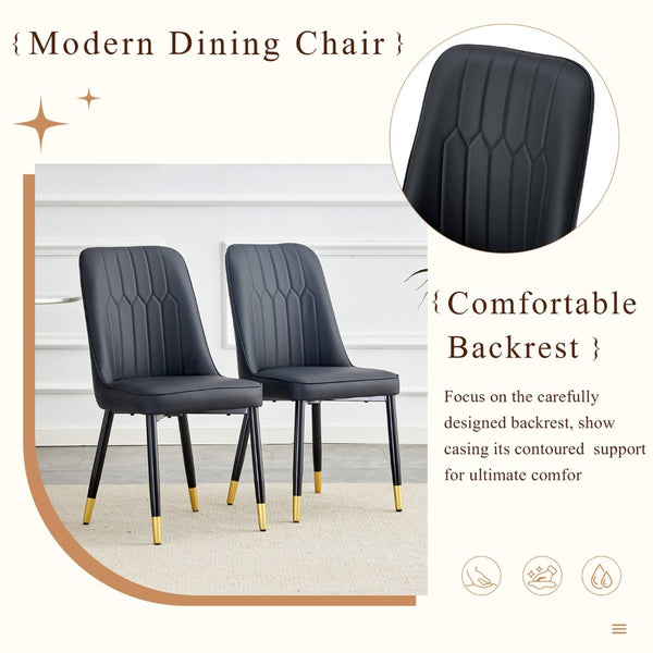 English Elm Table & 8 Black Pu Chairs Set - Modern 67" Mdf Dining Table With Stylish Design & Easy Care Finish W1151S04167-GIGA