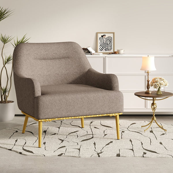 English Elm Modern Chenille Armchair with Curved Back Gold Legs Plush Accent Seat for Any Room Brown N763P360684D