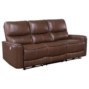 English Elm Ashland Saddle Brown Leatherette Power Reclining Sofa with USB Port, Plush Attached Cushions Comfort B062P353260