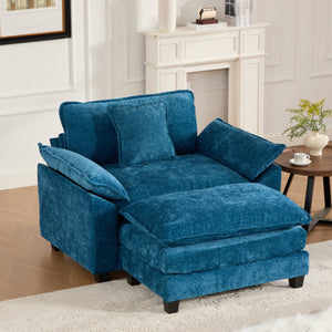 English Elm Cloud Sofa Single Seat Ergonomic Modular Sectional with Double-Layer Cushion & Breathable Chenille Blue W1143S00032