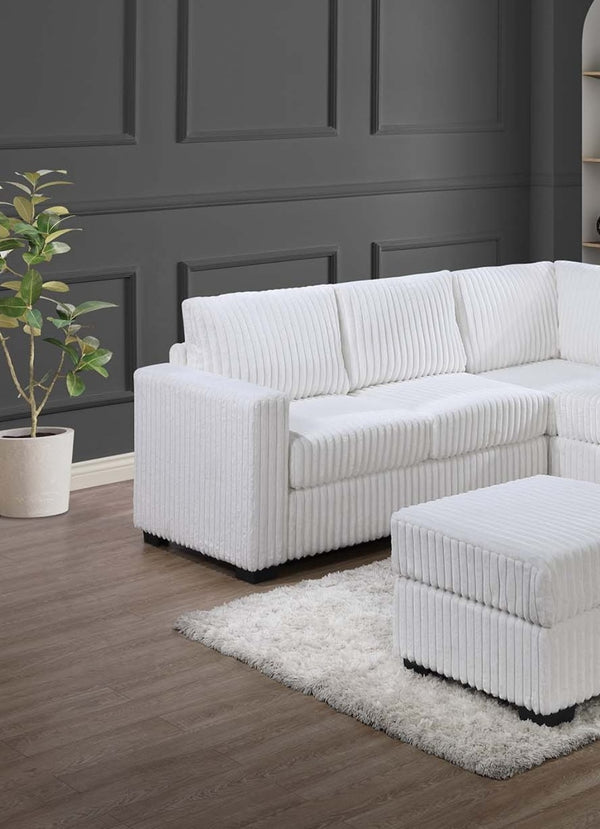 English Elm Beautiful 4-Piece Sectional Set with Ottoman — Plush Corduroy L-Shaped Sofa, Modern Low-Profile Design Milk White 39 L x 26 W x 53 H B011S01747