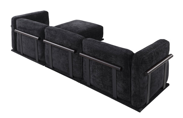 English Elm 102 Inch Linen Modular Sectional Sofa with Hidden Storage and Cloud Cushion Comfort Black W1099S00192