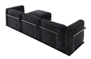 English Elm 102 Inch Linen Modular Sectional Sofa with Hidden Storage and Cloud Cushion Comfort Black W1099S00193