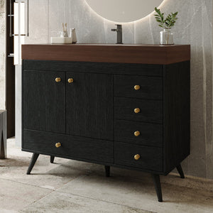 English Elm 36" Freestanding Bathroom Vanity Sintered Stone Top Ceramic Sink Stainless Steel Legs Black,Gold,Walnut,White W3136S00069