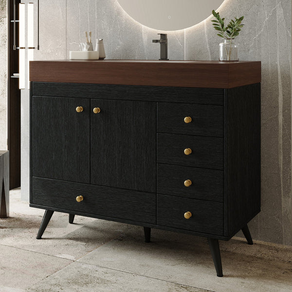 English Elm 36" Freestanding Bathroom Vanity Sintered Stone Top Ceramic Sink Stainless Steel Legs Black,Gold,Walnut,White W3136S00069