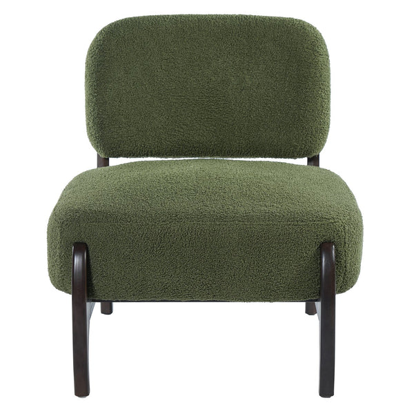 English Elm 26" Boucle Lounge Chair Solid Wood Frame Woven Texture Minimalist Seat for Any Room Green N767P408732D