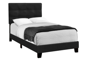 English Elm Bed, Twin Size Upholstered Velvet Platform Bed Frame with Tufted Headboard and Sturdy Slats Black 45 L x 26 W x 4 H B2710P219526