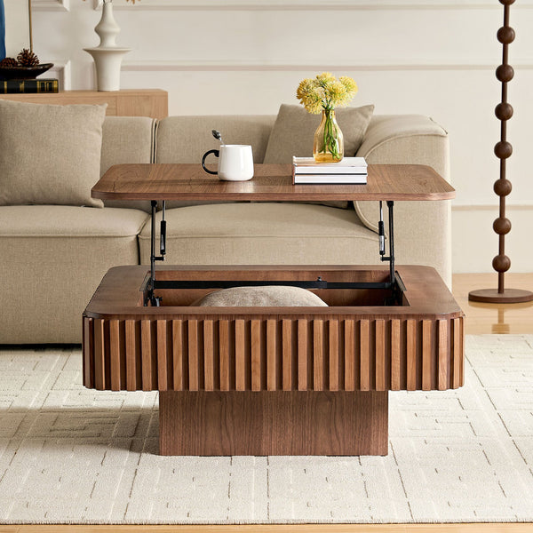 English Elm 35.43 Inch Round Drum Coffee Table Wood Veneer Mdf Pedestal Base for Living Room W2582P389135