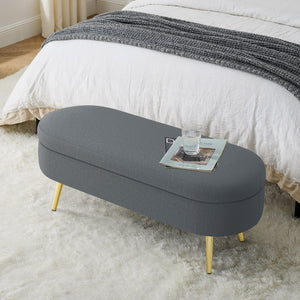 English Elm Ottoman Oval Flannel Storage Bench with Matte Metal Legs for Bedroom or Living Room Dark Gray W487P438628