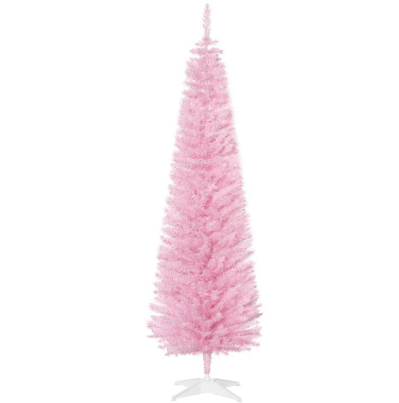 English Elm Snow Flocked Pink Pencil Artificial Christmas Tree for Entryway or Bedroom Corner T3971P412794