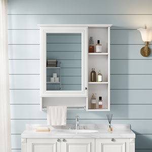 English Elm 3-in-1 Matte Medicine Cabinet Wall Mounted Mirror with Towel Bar and Storage Shelf White N710P401340K