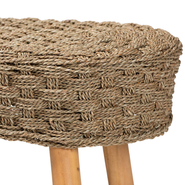 English Elm Modern Woven Seagrass Acacia Wood Bench Organic Boho Accent for Entryway or Bedroom B2750P467726